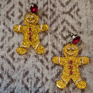 Gold Glitter Acrylic Gingerbread Earrings